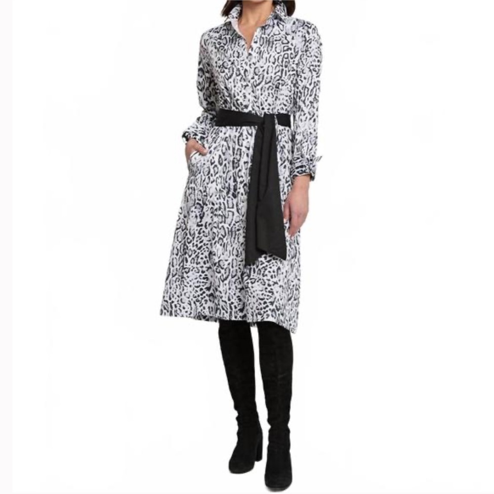 Nwt Hinson Wu Tamron Long Sleeve Snow Leopard Sateen Print Dress